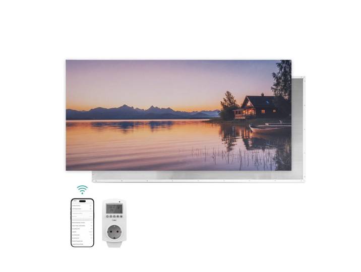 Emke Wandkonvektor Elektrisch mit dekorativem Landschaftsbild, Thermostat und Wlan App Steuerung, 119,5/59,5/1,8 cm, Weiß, Kunststoff, Metall, 1,200 W, 119.5x59.5x1.8 cm, Elektrogeräte, Heizgeräte, Heizstrahler