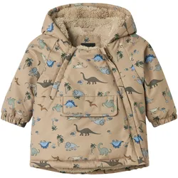 NAME IT Winterjacke mit Kapuze Plüschfutter Dinos, beige | mehrfarbig, 80