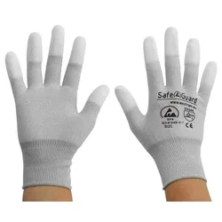 SAFEGUARD ESD-Handschuh, grau/hellgrau, beschichtete Fingerkuppen, Nylon/Carbon, L