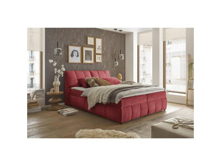 Mid.you Boxbett, Rot, Kunststoff, 160x200 cm, Bettkasten, gepolstertes Kopfteil, Topper durchgehend, Schlafzimmer, Betten, Doppelbetten
