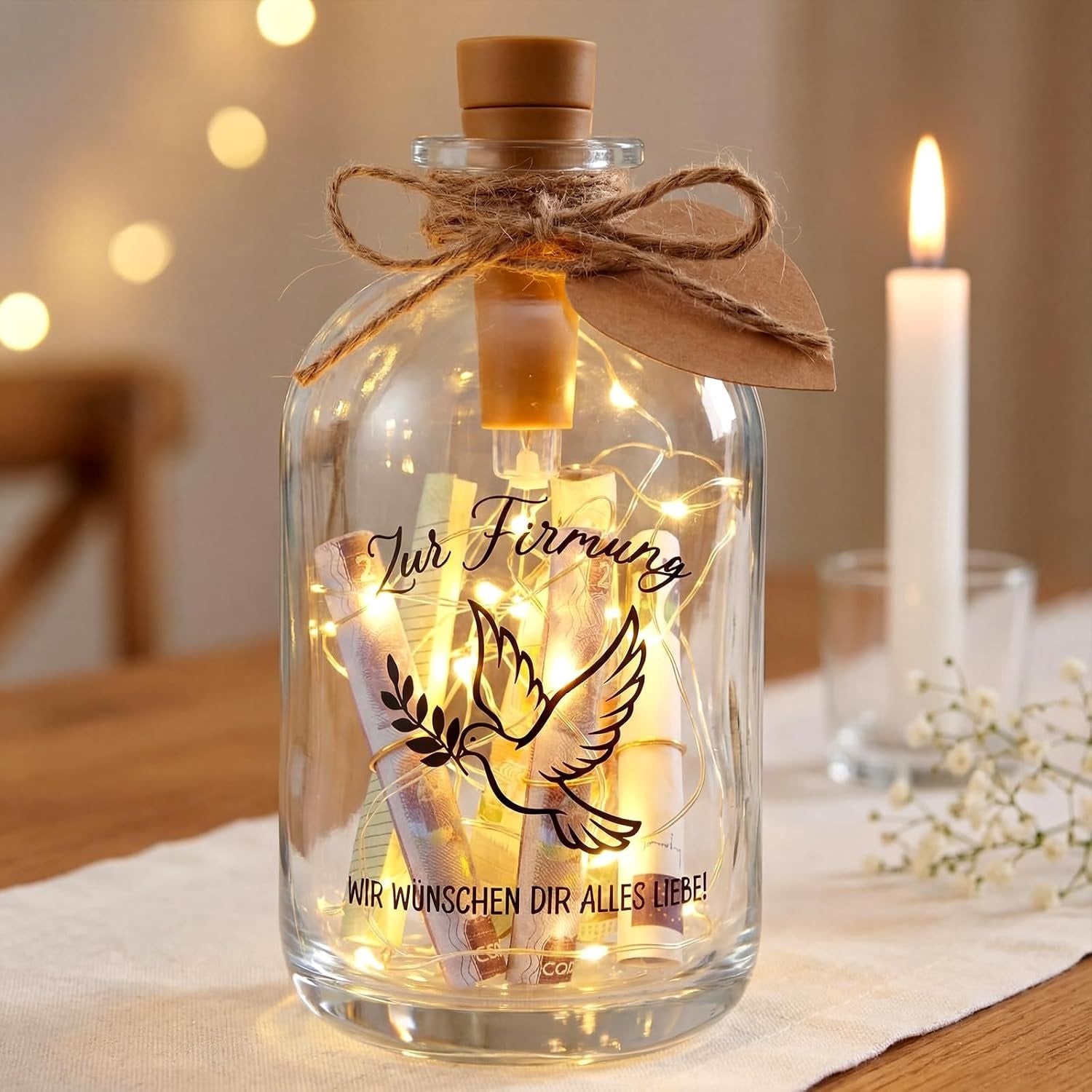 Verlichte decoratieve fles voor geldcadeaus met LED-verlichting