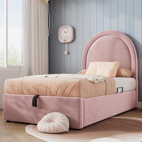 Famanu Polsterbett für Kinder Einzelbett mit Kosmischem Muster - Rosa, 90x200 cm