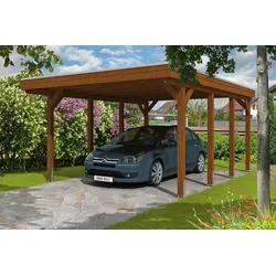 Carport Friesland 397x555cm, nussbaum, ALU-Dacheindeckung, inkl. Anker Holzcarport