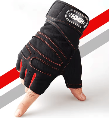 Inspire Curations PowerGrip Pro Gym Gloves Shockproof Weight Lifting Gloves With Wrist Support red l