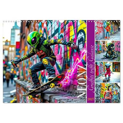NEONZ - Graffiti trifft Galaxie (Wandkalender 2027 DIN A3 quer), CALVENDO Monatskalender