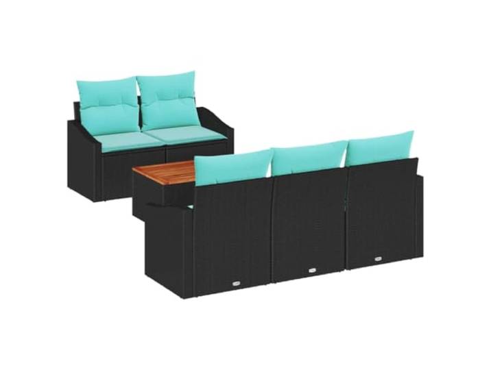 PUGYNBK Jardin Modulares Sofa-Set, 6-teilig, Schwarz, Polyrattan Akazienholz, Kissen mit Reißverschluss, bequeme Rückenlehne, Tisch im Lieferumfang enthalten, Verwendung im Freien