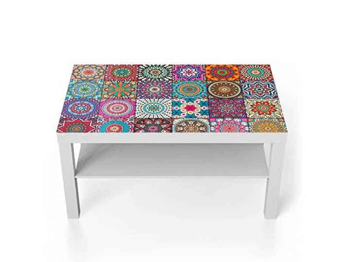 DEQORI Glastisch weiß groß 90x50 cm Motiv Orientalische Muster ausgefallener Beistelltisch aus Glas Hochglanz Couchtisch fürs Wohnzimmer moderner Couch Tisch mit Design