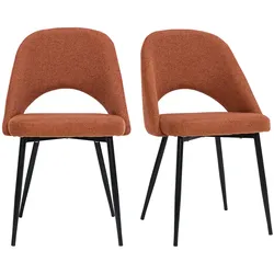 Vintage-Stühle aus Stoff mit strukturiertem Samteffekt in Rostbraun und schwarze Metallfüße (2er-Set) COSETTE