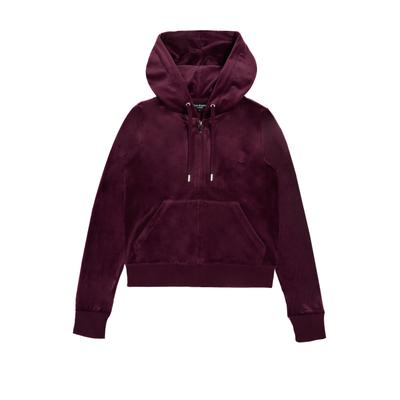 Kapuzennickijacke JUICY COUTURE "ROBERTSON HOODIE . Damen", Damen, Gr. XS, winetasting, Samt, 95% Polyester, 5% Elasthan, slim fit taillenlang, Jacken, Trainingsjacke Damen, Sweatjacke mit Kapuze, Velour, mit Glitzer, Sale
