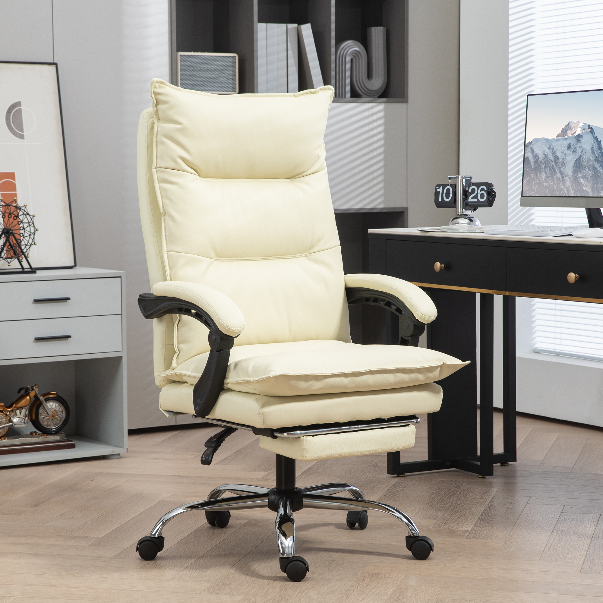 Vinsetto Sedia Ufficio Ergonomica Sedia Scrivania Reclinabile, Poggiapiedi, Beige   Aosom Italy