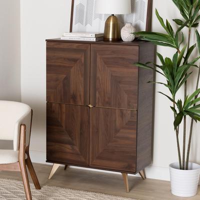 Baxton Studio Graceland Mid-Century Modern Transitional Walnut Brown Finished Wood Shoe Cabinet