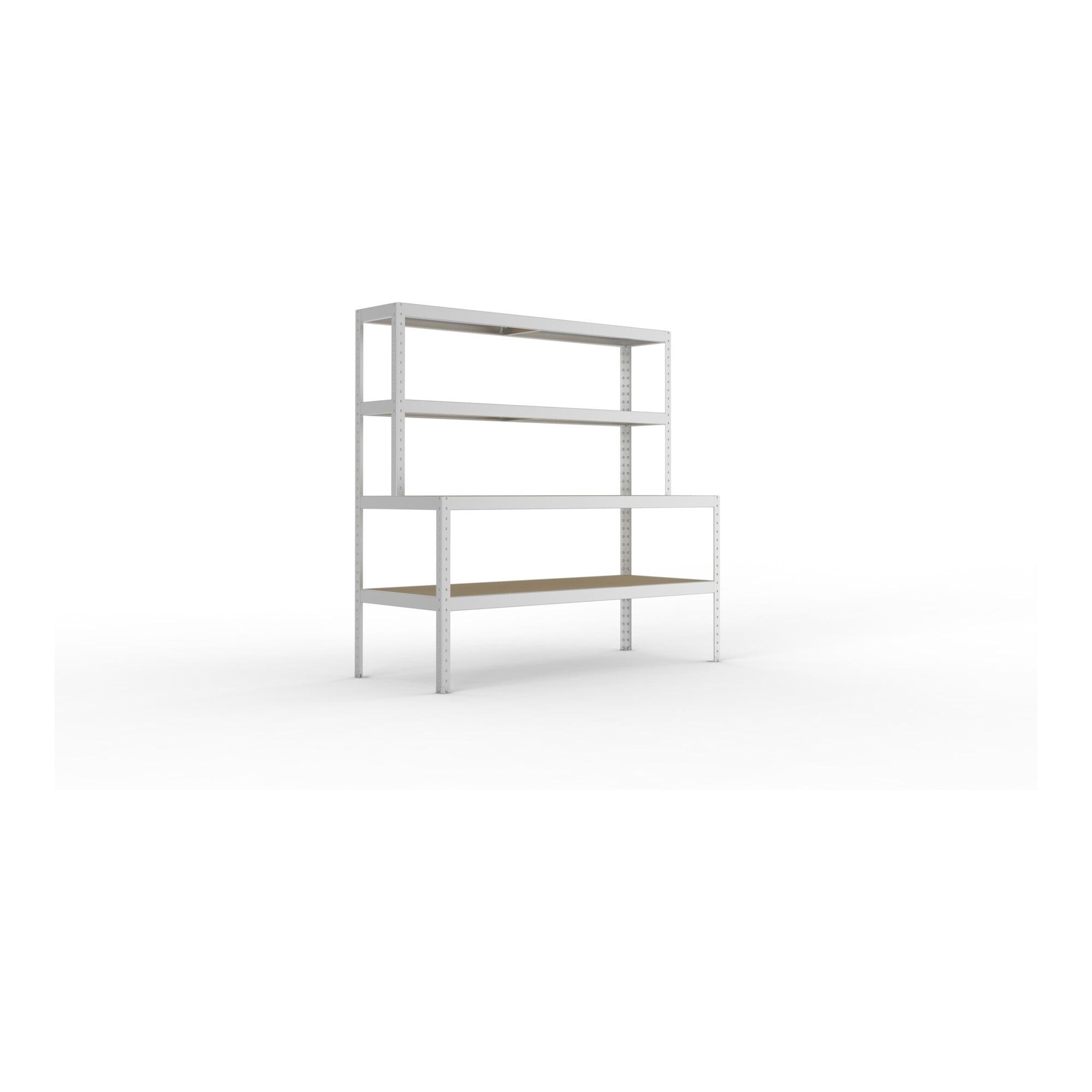 META SPEED-RACK Packtisch mit Ablage 1970/970x2000x400/800 mm, 4 lagerebenen, 400 kg Fachlast, verzinkt (20097108)
