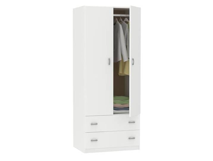 Muebles Pitarch Schlafzimmerschrank 2 Türen 2 Schubladen, Weiß, 180x74x50 cm (Höhe x Breite x Tiefe), Modernes Beistellmöbel, Tibet Kollektion