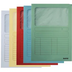 Leitz, Mappe, Sichtmappe, DIN A4, Karton, mit Sichtfenster, sortiert 160 g/qm, Oberteil mit beschriftbarem D (A4, 100x)