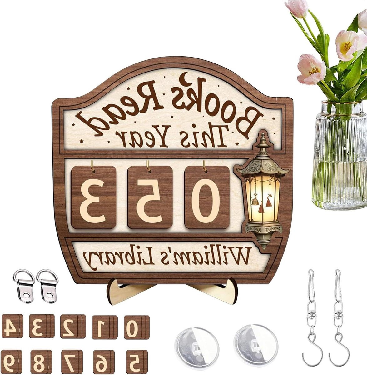 Boekenteller met weergave voor leesdoelen en leesaccessoires