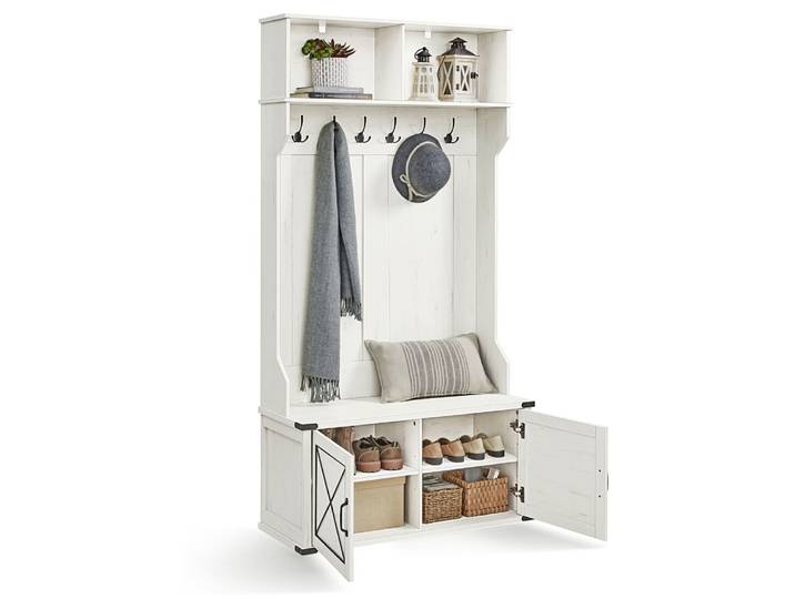 Porte-manteau avec banc et armoire à chaussures blanc