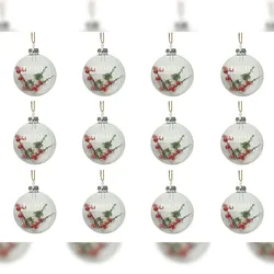 Christmas Decorations Weihnachtskugeln 8cm Glas Christbaumkugeln Beerenzweige Schnee transparent klar
