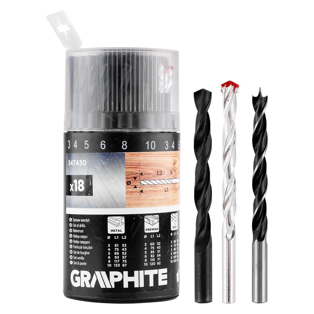 Graphite Satz Bohrer für Metall, Holz, Ziegel: 3, 4, 5, 6, 8, 10 mm, 18 Stück. (58795642)