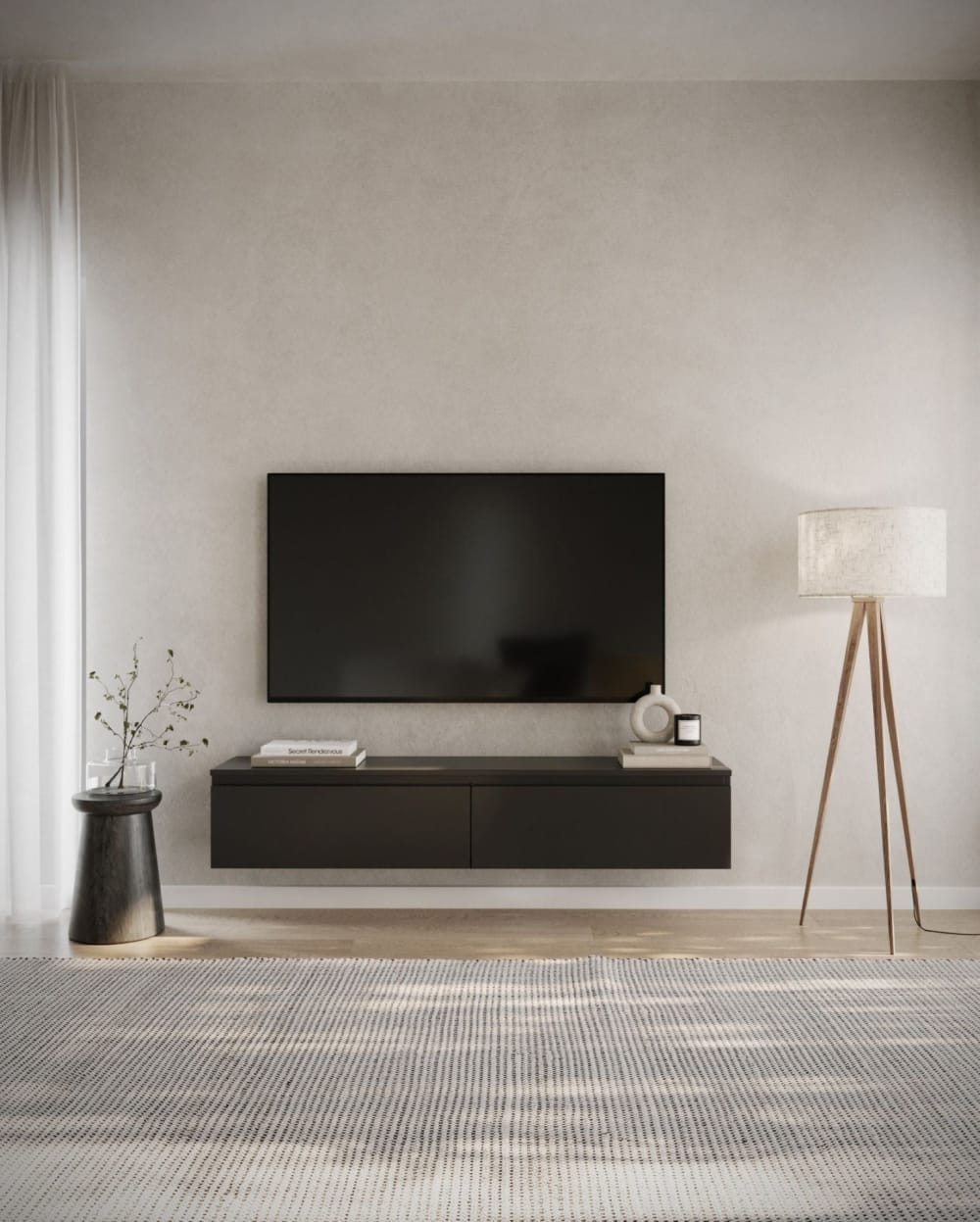 Selsey Meuble tv suspendu, noir, 150 cm Noir 150x28x150cm