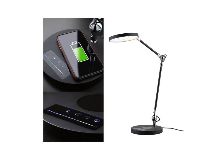 lampe de table LED Numis Qi, avec recharge sans fil Qi - Paulmann - Bureau / espaces de travail - Moderne - Métal - À ampoule unique