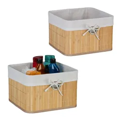 Relaxdays Aufbewahrungskorb Set aus Bambus Beige,Creme,Silber