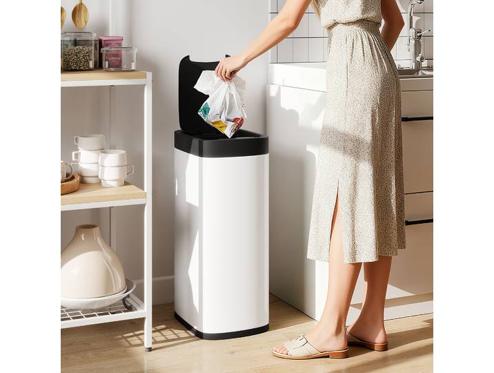 HOMCOM Poubelle Automatique 50L Capteur Mouvement Crème
