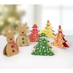 buttinette Bastel-Set "Tannenbaum & Rentier", 6 Stück - Vorlagen bereits vorgedruckt