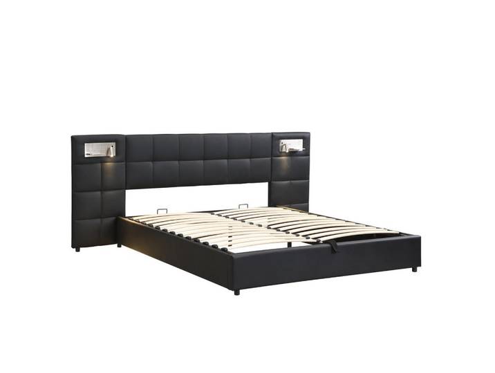 Komhtom Polsterbett 180x200 cm in Schwarz PU mit Stauraum, Mode, 180x200 cm, Schlafzimmer, Betten, Polsterbetten