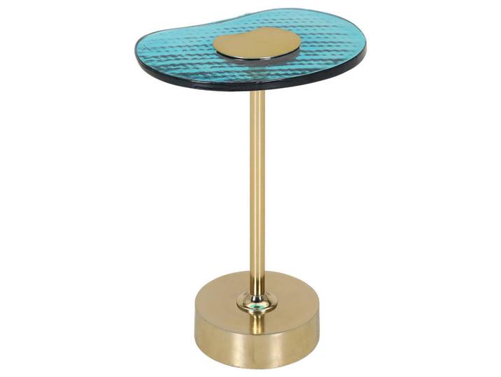 Landscape Beistelltisch, Türkis, Gold, Metall, Glas, organisch, Rundrohr, Sockel, 30x60x30 cm, Wohnzimmer, Wohnzimmertische, Beistelltische, Beistelltische Metall