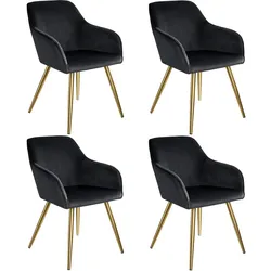 tectake Esszimmerstuhl Marilyn Samtoptik, goldene Stuhlbeine - 4er Set schwarz/gold