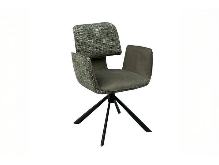 KAWOLA Esszimmerstuhl EDENIA 360° drehbar, mit Armlehnen (1 St), Bouclé-Optik, Auto-Return-Funktion, Stahlgestell