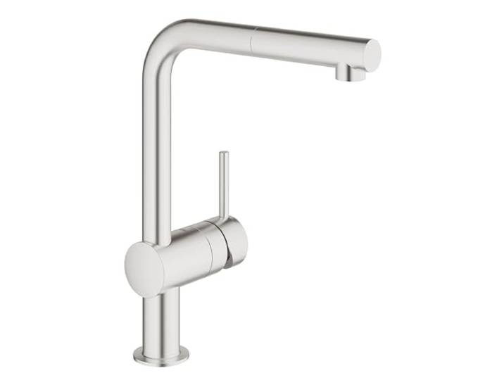 GROHE Robinet de cuisine évier Minta\, Robinet avec Douchette Extractible 1 jet\, Bec en forme de L\, Installation et nettoyage facile\, Supersteel\, 32168DC0 (Import Allemagne)
