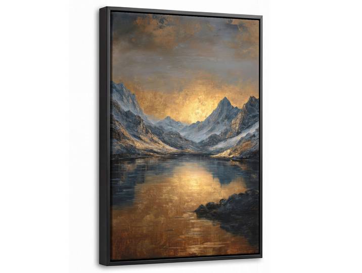 MuchoWow Leinwand Bilder mit Rahmen - Bergkulisse mit goldenem Sonnenuntergang - 40x60, Goldfarben, Rechteckig, 40x60 cm, gerahmt, Bilder & Rahmen, Bilder, Leinwandbilder