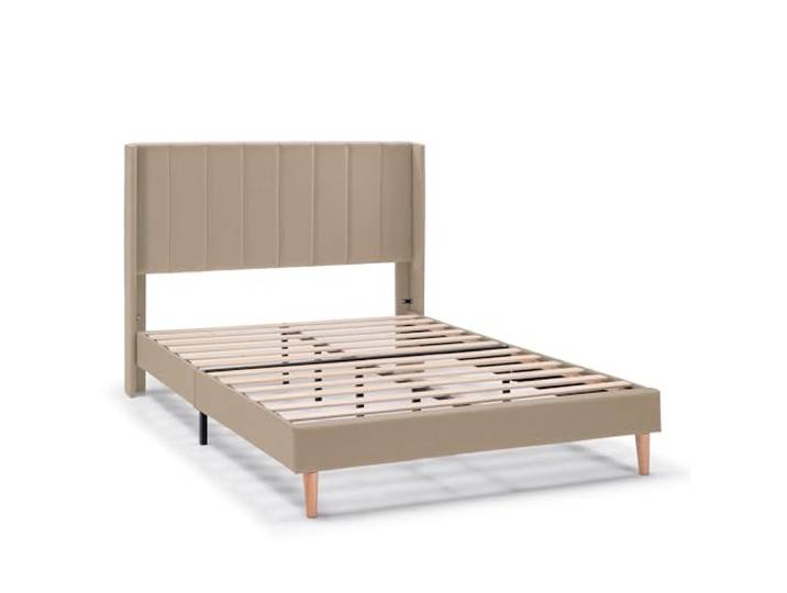 HOMN LIVING Polsterbett Noelia 30 cm, Matratzenbett, Lattenrost aus Holz, einfache Montage, 140 x 190 cm, Beige