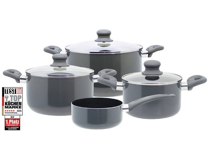Elo Topf-Set Rhino Topfset 4-teilig, Aluminium (Set, 7-tlg), Hitzeisolierende Softtouch Griffe