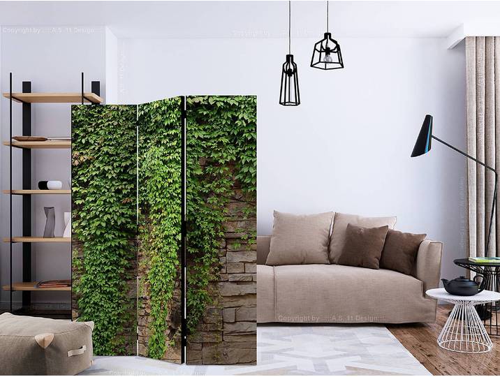 Paravent Mur de lierre 1 côté Non-tissé sur pin massif Marron 135 x 172cm