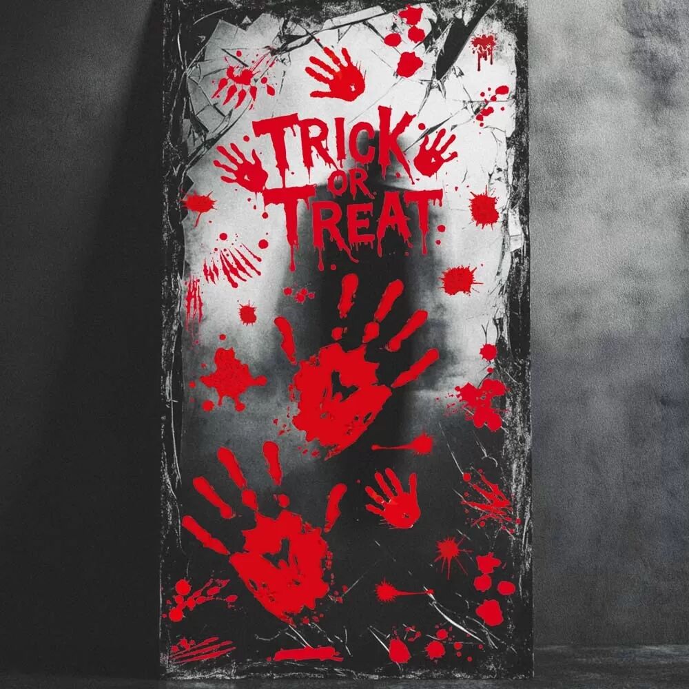 INF Autocollants en verre à empreintes de main - Lot de 2 décorations d'Halloween