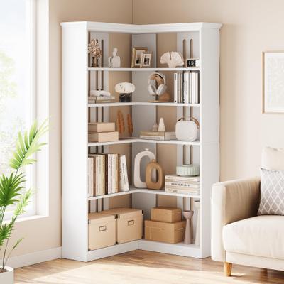Garvee "72.8"" 5-Tier L-Shaped Corner Bookshelf w/ Open Storage"