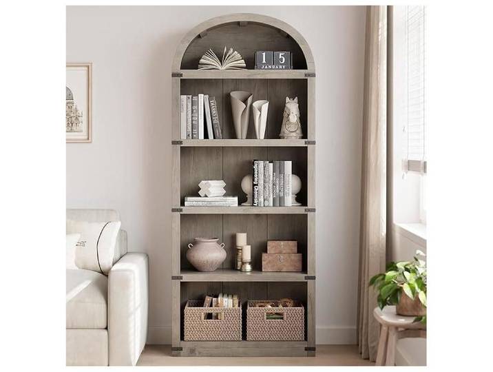 Bibliothèque 5 tablettes arche 71 65po style ferme rangement déco gris