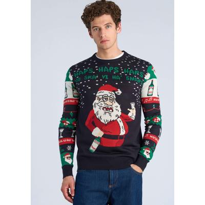 Strickpullover LINDBERGH "Strickpullover Relaxed Fit", Herren, Gr. L, bunt (dk blau), Obermaterial: 100% Polyacryl, Jacquardmuster, Rundhals, Pullover Strickpullover