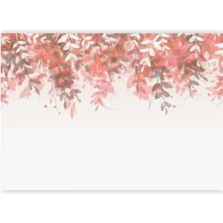 Artgeist, Tapete, Fototapete - Under vegetation - hanging vines of pink leaves on a neutral background (400 x 280 cm)