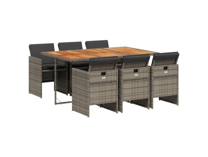 PUGYNBK Esszimmer-Set für den Außenbereich, 7-teilig, synthetisches Rattan, Grau