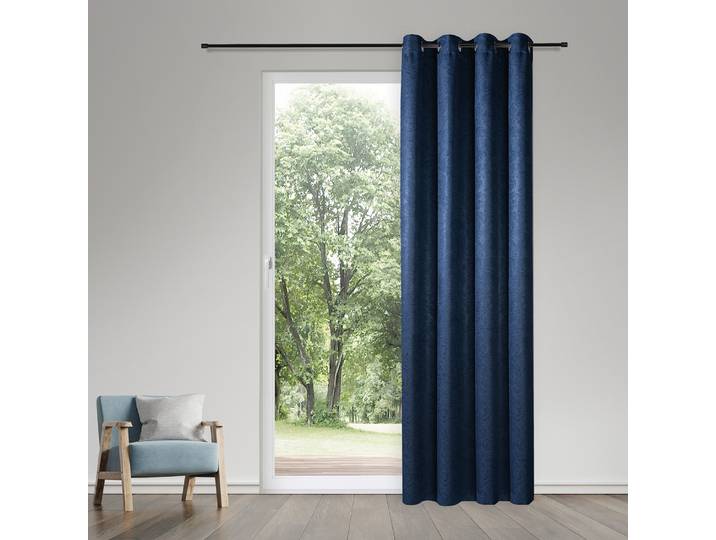 Vorhang GERSTER Grace Gr. 1, blau (dunkelblau, grau), B:145cm H:245cm, Polyester, Gardinen, Vorhang, Blickdichter Ösenschal Grace