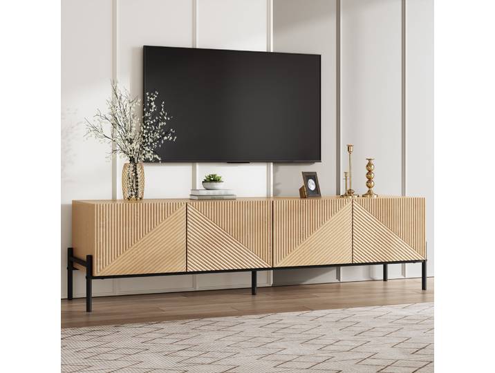 Meuble TV Minimaliste, Meuble TV Moderne Texturé 3D avec Design Géométrique, Centre de Divertissement Spacieux avec Rangement