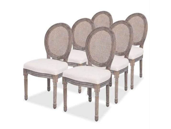 Todiikf 6er Set Esszimmerstühle Creme mit Rattanrücken Leinenbezug Bequeme Polsterstühle mit stabilem Birkenholzrahmen und Rattanlehne für Esszimmer und Wohnzimmer. 6er Set.