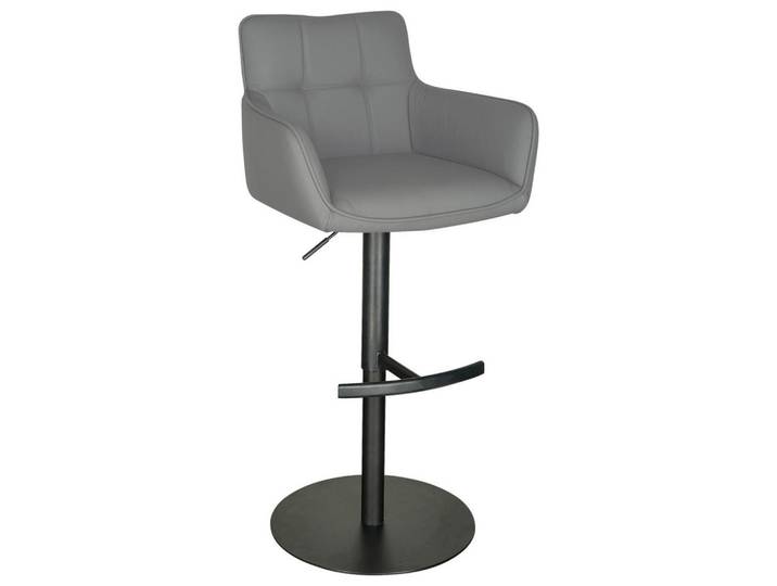 Livetastic Barhocker, Grau, Schwarz, Metall, Echtleder, Rindleder, Drehteller, 54.5x90x112 cm, Sitzfläche 360° drehbar, inklusive Armlehnen, Esszimmer, Barmöbel, Barhocker