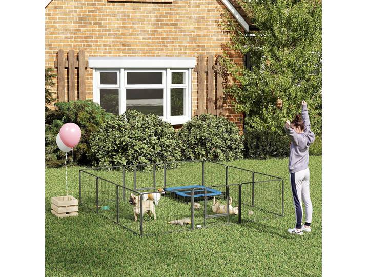 PawHut Parc Enclos Acier 12 Panneaux Verrouillable Noir 80x60cm