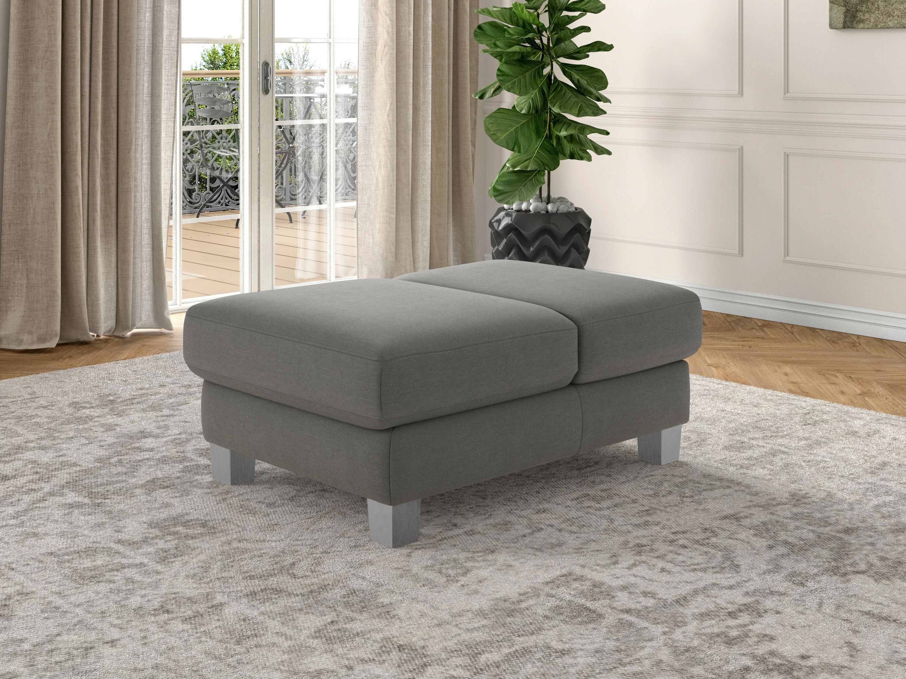 Polsterhocker SIT & MORE "Dundee", grau, B:75cm H:46cm, Hocker, Polsterhocker, mit Klappfunktion, Federkern und hochwertigen Edelstahlfüssen grau B/H/T: 75cm x 46cm, Struktur weich,mit Klappfunktion