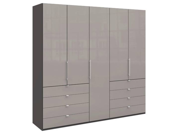 Venda Falttürenschrank Loft, Hellgrau, Dunkelgrau, Glas, 6 Fächer, 8 Schublade(n) Schubladen, 250x236x58 cm, ISO 9001, Made in Germany, Typenauswahl, Beimöbel erhältlich, umfangreiches Zubehör in verschiedenen Größen erhältlich, Schlafzimmer, Kleiderschränke, Falttürenschrank