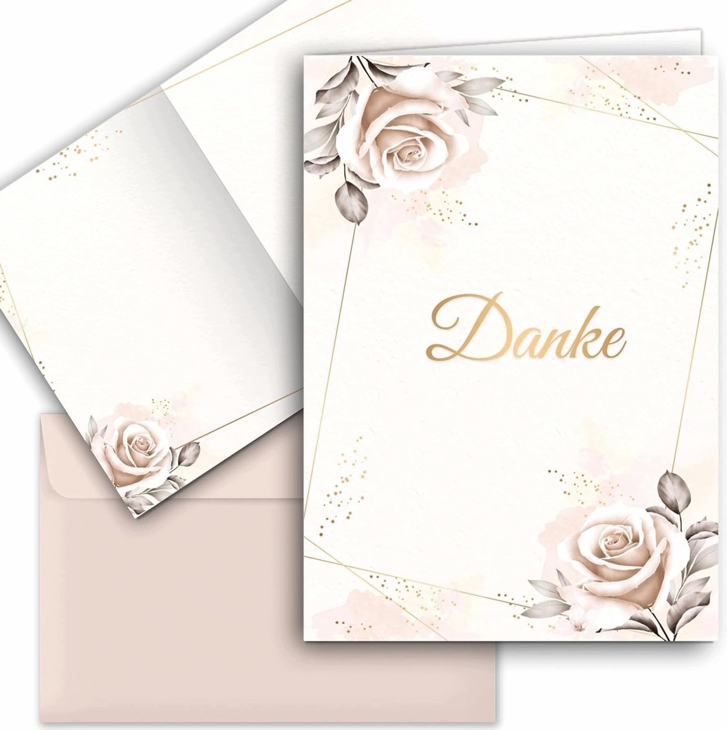 10 Elegante A6 Bedankkaarten met Enveloppen - Beige
